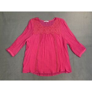 Figueroa & Flower Women's XL Lined Pleated Blouse W/ Eyelit/Lace Detail Pink